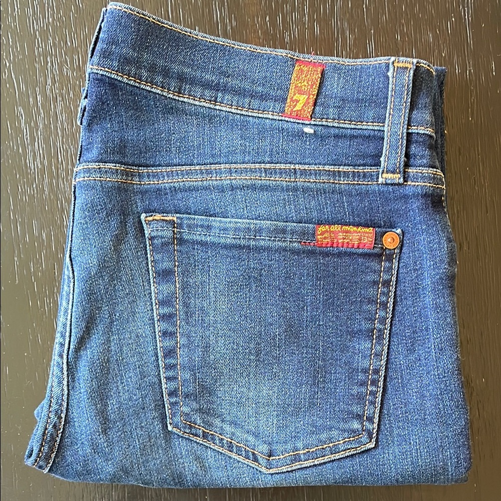 7 For All Mankind Classic Blue Jeans with Contrast Stitching